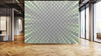 Radial speed rays, light neon flow, zoom in motion effect, green glow speed lines, colorful light trails, perspective stripes. Abstract background, vector illustration. Wall mural