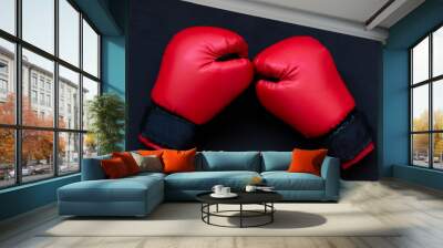 Red boxing gloves on a black background Wall mural