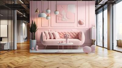 Room interior in pink tones, AI generated Wall mural