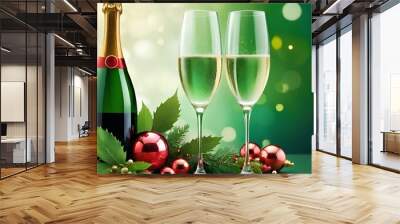 glasses of champagne with christmas decorations Wall mural