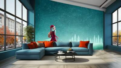 Abstract winter background with Santa Claus Wall mural