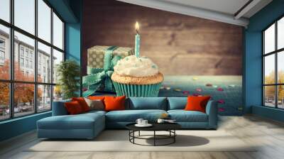 Cupcake with birthday candle Wall mural