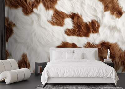 Seamless pattern of brown and white realistic looking cow hide. Textured background imitating brown and white animal fur in detail. Wall mural