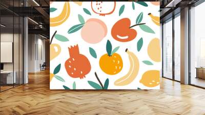 Seamless pattern with hand drawn doodle fruits Wall mural