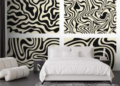 Set of abstract horizontal background with black and beige waves. Trendy vector illustration in style retro 60s, 70s. 	 Wall mural