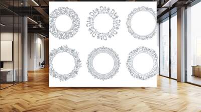 Set of decorative frames Elegant vector element for design in Eastern style, place for text. Floral gray and white borders. Lace illustration for invitations and greeting cards Wall mural