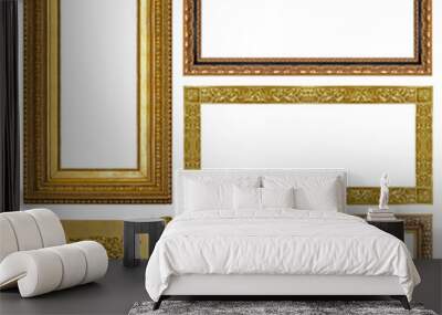 Set of golden frames for paintings, mirrors or photo isolated on white background Wall mural