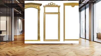 Set of panoramic golden frames for paintings, mirrors or photo isolated on white background Wall mural