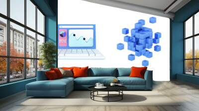 Innovative data analytics, informative visualization, security icon, sharing and cloud service concepts. 3d render illustration. Big Set of bright 3d data science icons. Wall mural