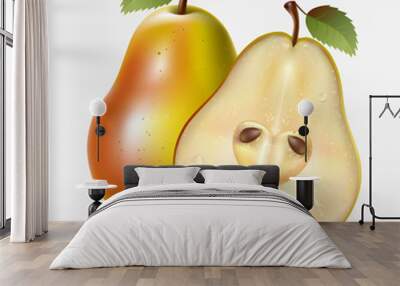 Two yellow pears on a white background Wall mural