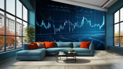 Stock market graphs. AI generated content Wall mural