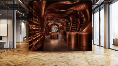 Stunning copper-lined interior of a modern luxury shoe store with curved design Wall mural