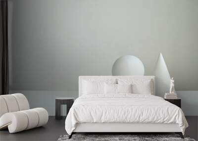 Stylish interior mockup with white geometric shapes of a ball and a cone Wall mural