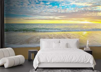 Summer evening seascape with sandy shore. Wall mural