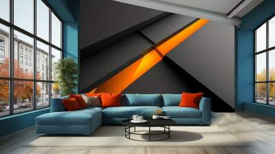 Technogenic geometric carbon background with orange insert. Wall mural