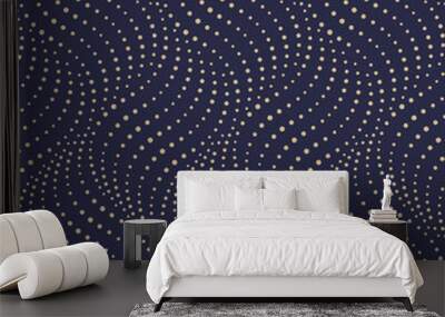 The geometric pattern with wavy lines, points. Seamless vector background. Blue and gold texture Wall mural