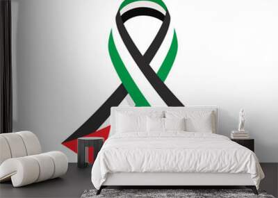 Awareness ribbon with flag of Palestine. Symbol of support isolated on white background. Wall mural