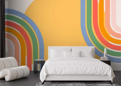 Trendy abstract aesthetic rainbow background. Mid century wall decor in style 60s, 70s. Retro vector design for social media, blog post, template, interior design Wall mural