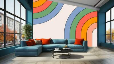 Trendy abstract  aesthetic rainbow background. Mid century wall decor in style 60s, 70s. Retro vector design for social media, blog post, template, interior design	 Wall mural