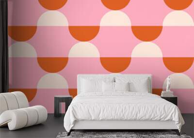 Trendy geometric retro seamless pattern with semicircles on a pink background. Modern abstract background. Pink, orange and beige colors. Vector illustration Wall mural