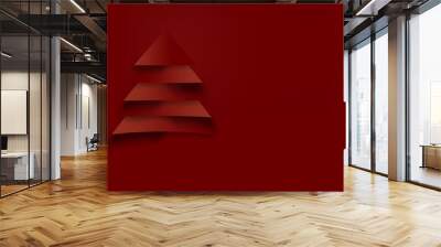 Design of red christmas tree with paper texture. Christmas concept for advertising. Wall mural