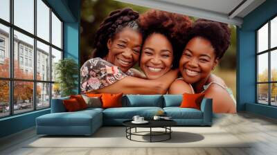 Family portrait of three generations of beautiful black women. Grandmother, daughter and granddaughter photo. Black woman day. Wall mural