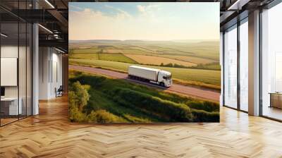 Loaded white truck on motorway for mockup. Wall mural