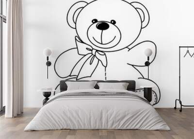 Vector hand-drawn illustration of a cute teddy bear. Gift toy for Valentines day, birthday, Christmas, holiday. Wall mural