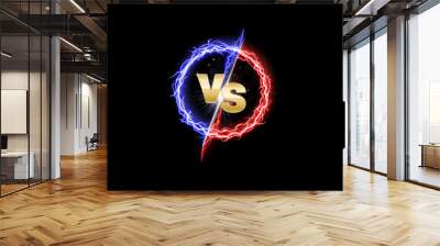 Versus light battle. MMA concept - fight night, MMA, boxing, wrestling, Thai boxing. VS of metal letters with light fire and glow. Versus battle vector. Wall mural