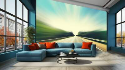 Asphalt road in motion blur. Wall mural