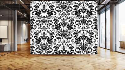 Wallpaper in the style of Baroque. Seamless vector background. White and black floral ornament. Graphic pattern for fabric, wallpaper, packaging. Ornate Damask flower ornament Wall mural