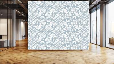 Wallpaper in the style of Baroque. Seamless vector background. White and blue floral ornament. Graphic pattern for fabric, wallpaper, packaging. Ornate Damask flower ornament Wall mural