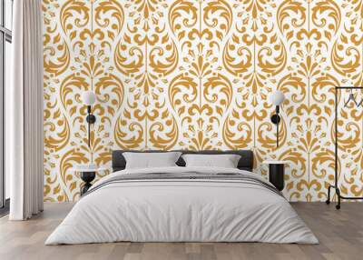 Wallpaper in the style of Baroque. Seamless vector background. White and gold floral ornament. Graphic pattern for fabric, wallpaper, packaging. Ornate Damask flower ornament Wall mural