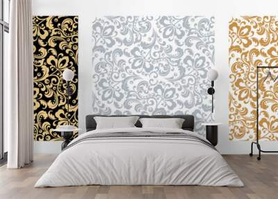 Wallpapers in the style of Baroque. Seamless vector backgrounds. Set of colored floral ornaments. Graphic patterns for fabric, wallpaper, packaging. Ornate Damask flower ornaments Wall mural