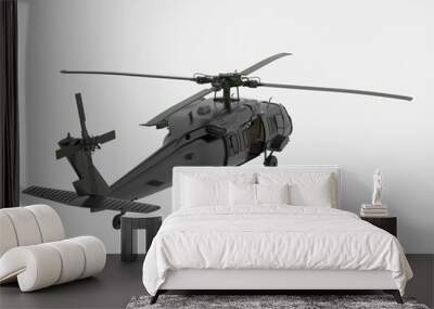 War helicopter isolated on grey background. 3d rendering - illustration Wall mural