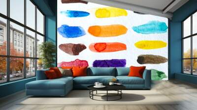 Watercolor brush strokes. A set of colorful paint spots. Wall mural