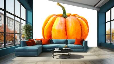 Watercolor pumpkin painting isolated on white background. Autumn harvest. Vegetarian raw food. Hand drawn sketch of a happy Thanksgiving Pumpkin. Wall mural