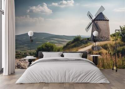 Windmill in Holland. Windmill at dawn. AI generated content Wall mural