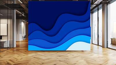 World Oceans Day banner, poster template. Deep blue sea waves paper cut style. Vector illustration EPS 10. Wall mural