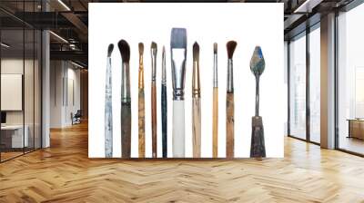 Old oil paint brushes isolated Wall mural