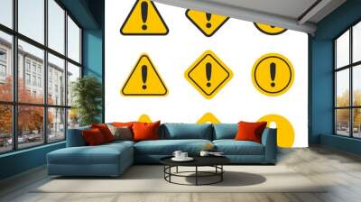 Caution alarm set. Danger sign collection. Attention vector icon. Yellow and red fatal error message element. Wall mural