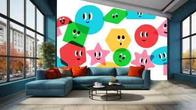 Cute geometric characters. Cartoon colorful faces. Vector funny abstract figures Wall mural