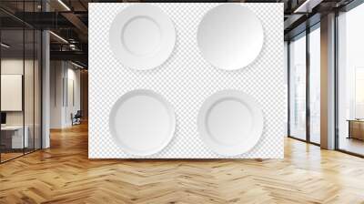 White dish plate set. Realistic vector white empty food porcelain plate on transparent background. Wall mural