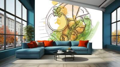 Vector watercolor sketch vegetarian food. Eco food. Wall mural