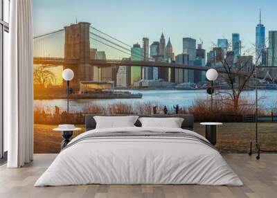 Sunset at Dumbo Brooklyn Bridge Park. Wall mural