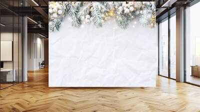 christmas and new year holiday background. xmas greeting card. spruce tree on white creased backgrou Wall mural