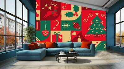 Christmas festive background with holiday icons Wall mural