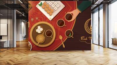 Eid Mubarak celebration with traditional meal Wall mural