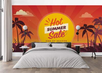 Hot summer sale promotional banner with tropical beach Wall mural