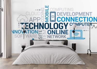 IT technology and networks tag cloud Wall mural